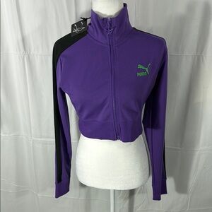Puma Dua Lipa Collaboration Purple and Black Crop Track Suit Jacket Size Medium